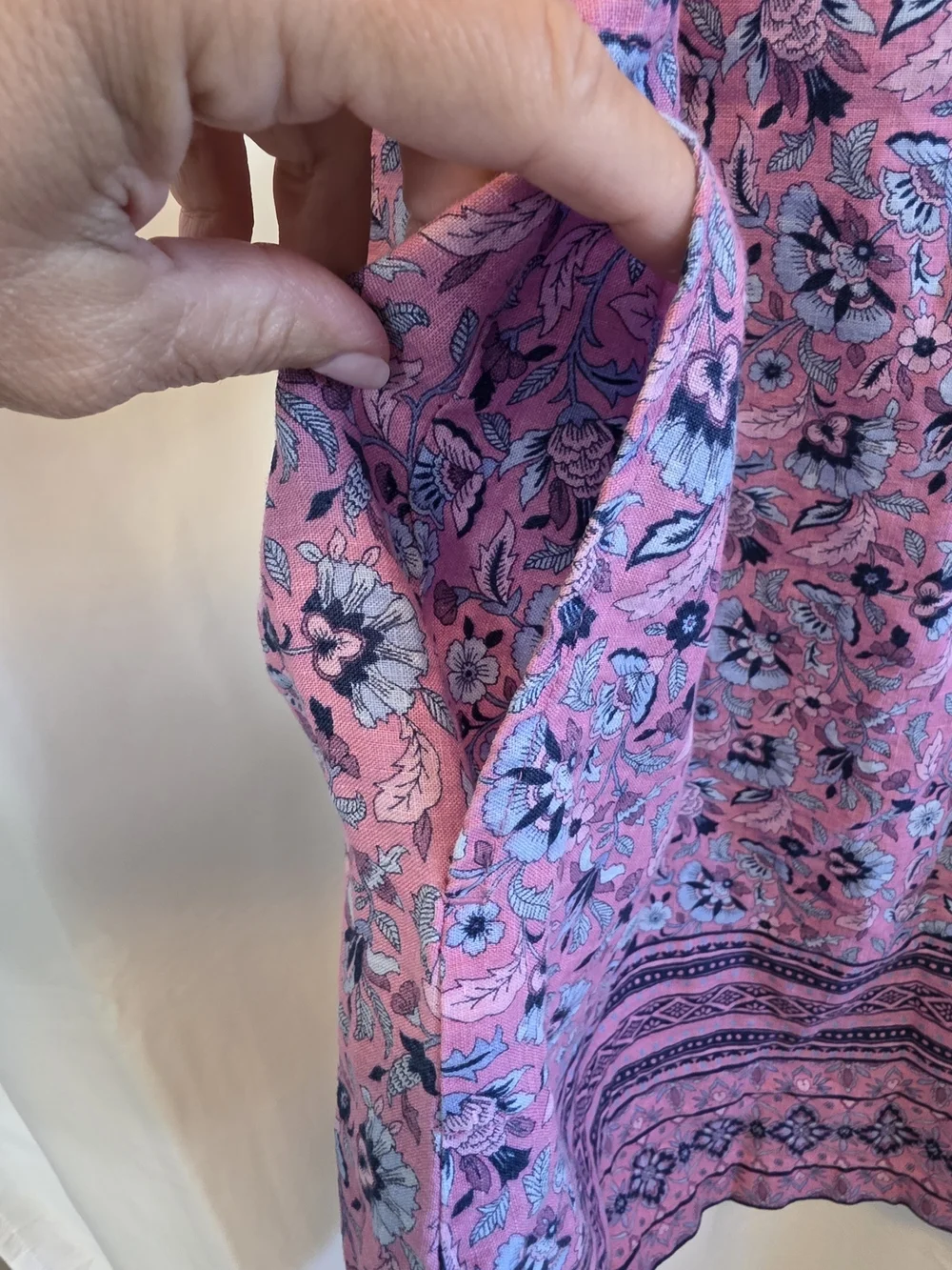 J. Jill Pink Floral Border Sleeveless Dress with Blue Accents